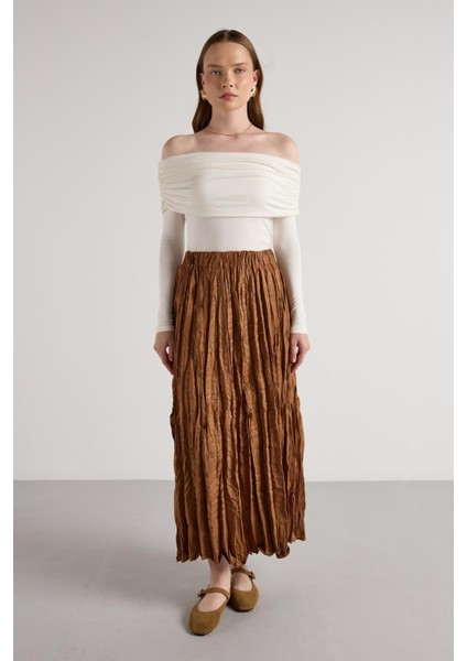 Süet Kraşlı Uzun Etek Taba fırsatları