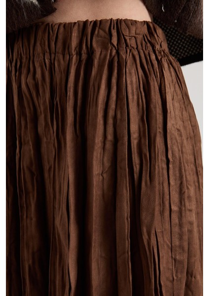 Süet Kraşlı Uzun Etek Kahve indirimleri