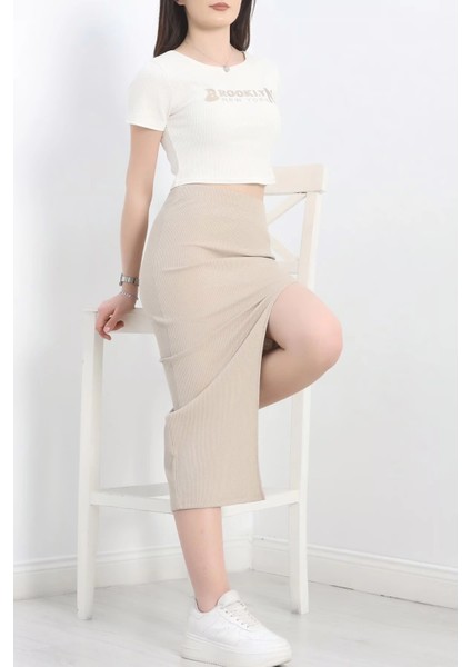 Mtxdpn Nakışlı Etekli Takım Bej Beyaz S3899 (Beden: M) fırsatları