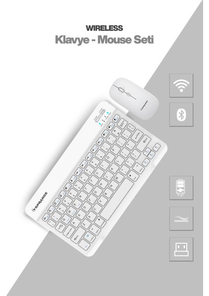 Tablet ve Telefonlar Için Bluetooth - Wireless Klavye ve Mouse Set