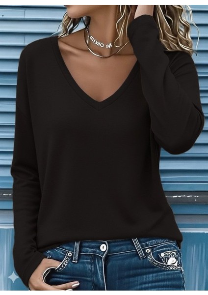 Kadın Uzun Kollu V Yakalı Viskon Iki Iplik Bluz fırsatları