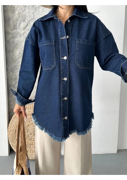 Mtxdpn Cepli Püsküllü Kar Yıkama Kot Ceket Koyu Mavi D2515 (Beden: L) fırsatları