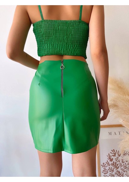 Mtxdpn Tek Yırtmaçlı Arkadan Fermuarlı Deri Etek Yeşil S24475 (Beden: S) indirimleri
