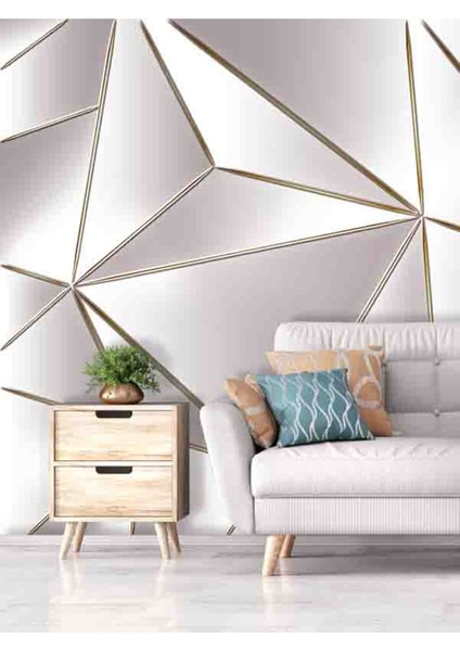 3 Boyutlu Soyut Geometrik Üçgen Desenli Tekstil Duvar Kağıdı