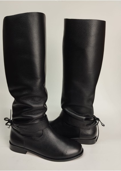 Kadın Hakiki Deri Körüklü Yarım Astar Siyah Floter Çizme modelleri