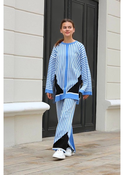 Mtxdpn Çizgili Bisiklet Yaka Triko Takım Mavi (Beden: Standart) fırsatları