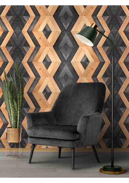 3 Boyutlu Ahşap Zigzag Desenli Silinebilir Tekstil Duvar Kağıdı