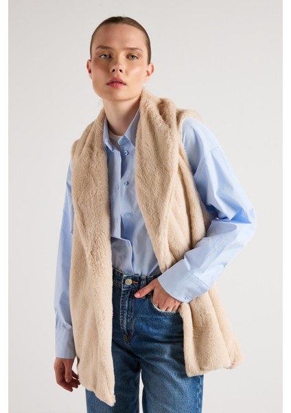 Kadın Taş Kemerli Astarlı Kürk Yelek 30094