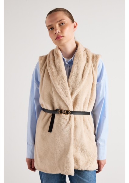 Kadın Taş Kemerli Astarlı Kürk Yelek 30094 modelleri