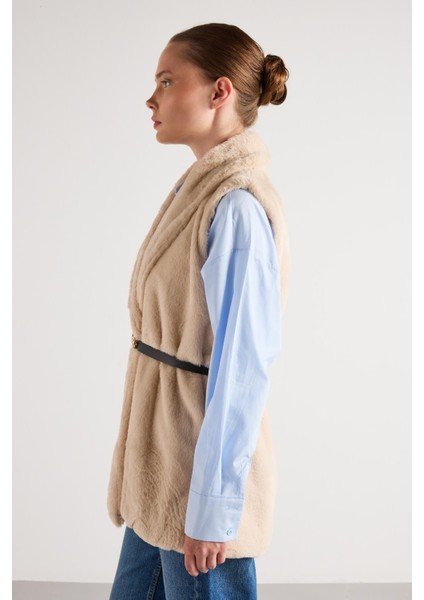 Kadın Taş Kemerli Astarlı Kürk Yelek 30094 fırsatları