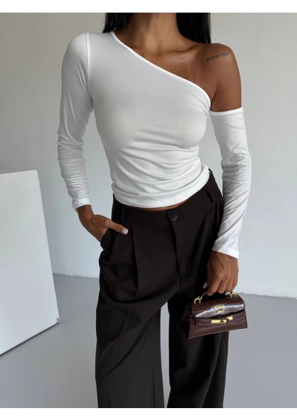 Mtxdpn Omuz Detaylı Kollu Bluz Beyaz F2336 (Beden: L)