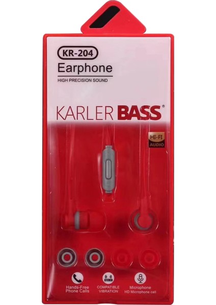 Drnds Karler Bass KR-204 Kablolu Kulaklık - Kırmızı