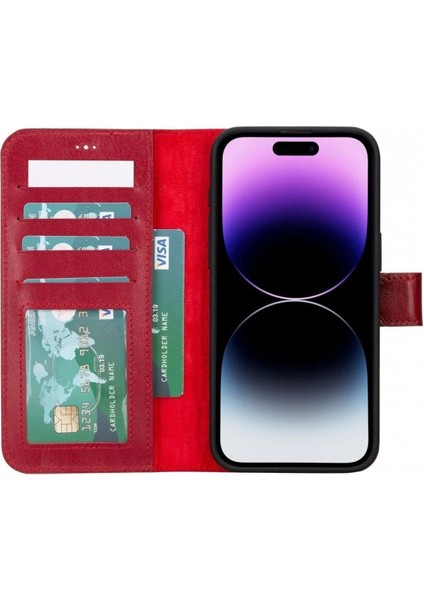 Apple iPhone 15 Pro Max Uyumlu Deri Cüzdanlı Kılıf Mwwn V4EF Kırmızı fiyatları