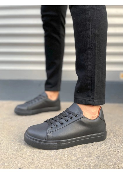 JY122 Mode Bağcıklı Cilt Erkek Günlük Sneaker Ayakkabı Cst - Siyah fiyatları