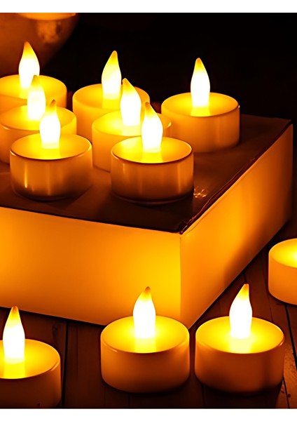 LED Mum Mum 12 Adet Tealight Mum LED Işıklı Dumansız Dekoratif Pilli LED Mum