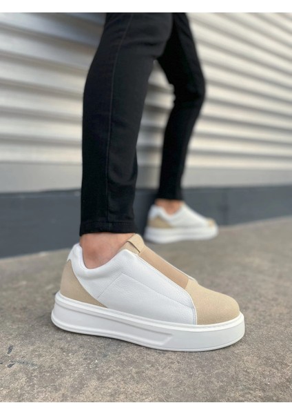 JY007 Alba Bağcıksız Süet Cilt Erkek Günlük Sneaker Ayakkabı Scbt Bej/beyaz