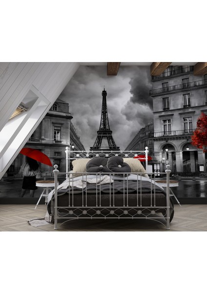 Dijital Baskılı Paris Eyfel Kulesi Manzaralı Duvar Kağıdı - 3D Duvar Kağıdı indirimleri