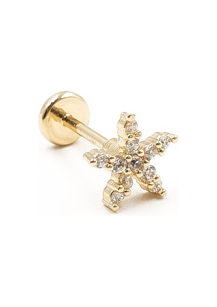 Yıldız Figürlü Zirkon Taşlı Gold Tragus Helix Piercing | Parlak ve Zarif