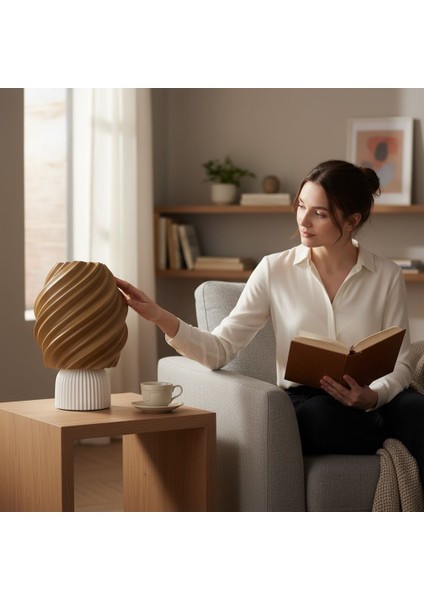 Kahverengi Beyaz Spiral Tasarım Pla Dekoratif Abajur fiyatları