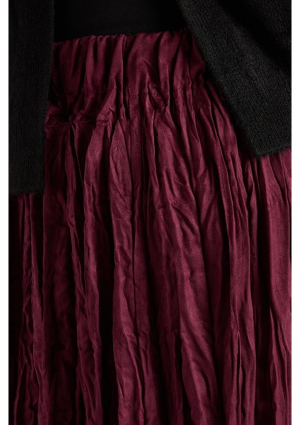Süet Kraşlı Uzun Etek Bordo fırsatları