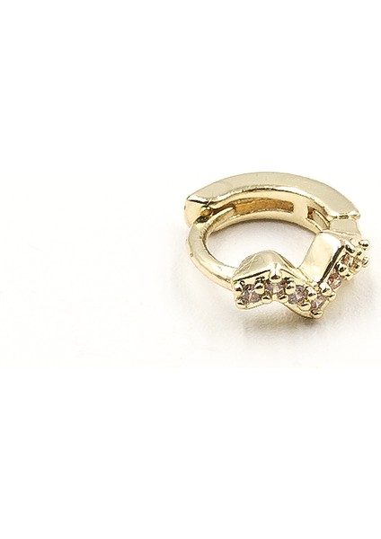 Minimal Zigzag Figürlü Zirkon Halka Piercing – Gold | Anti Alerjik, Rengi Solmaz