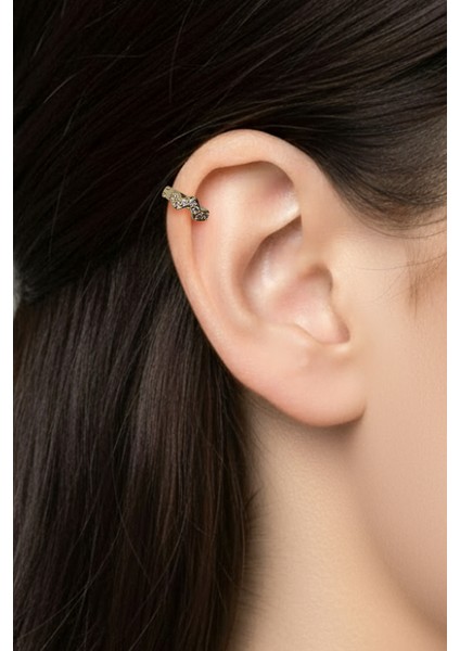 Minimal Zigzag Figürlü Zirkon Halka Piercing – Gold | Anti Alerjik, Rengi Solmaz fiyatları