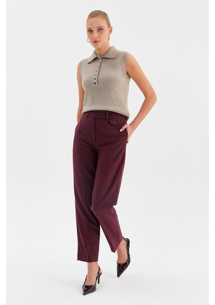 Pilesiz Boru Paça Süs Ön Cepli Pantolon