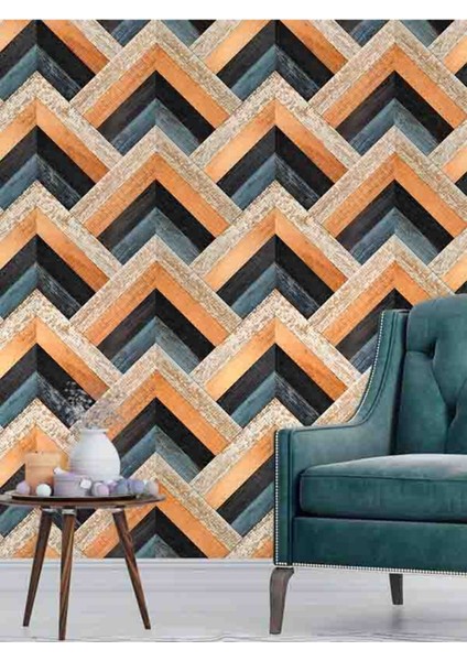 3 Boyutlu Ahşap Zigzag Desen Silinebilir Tekstil Duvar Kağıdı