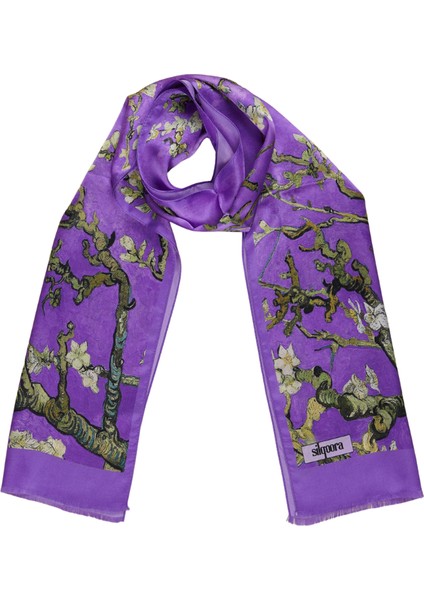 %100 Ipek Şal Fular (27X135 Cm)-Vincent Van Gogh (Badem Ağacı Mor)