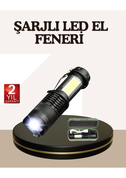 Bfs Küçük Boy Şarjlı LED El Feneri Taşınabilir Klipsli