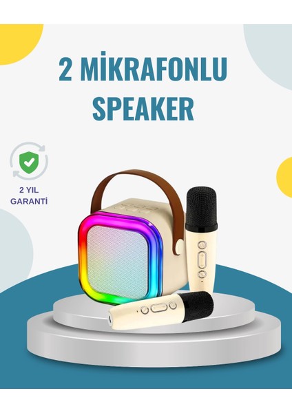 Bfs Kablosuz Karaoke Hoparlör – Çift Mikrofon ve LED Işıklı