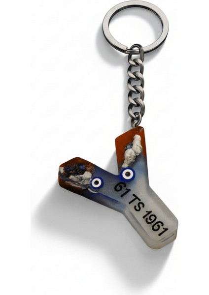 Y Harfi - Kişiye Özel - Epoksi Reçine Anahtarlık - El Yapımı - Çelik Tokalı