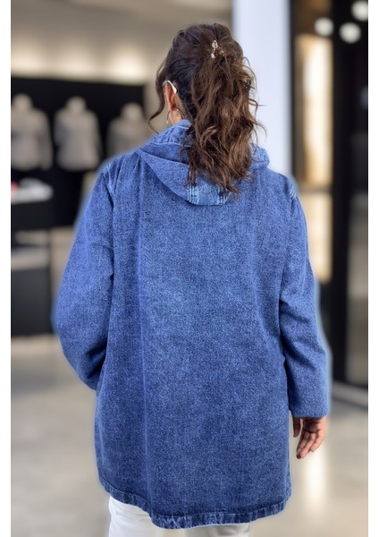 Kapüşonlu Taş Işleme Detaylı Ekstra Battal Büyük Beden Denim Kot Ceket fiyatları