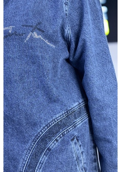Kapüşonlu Taş Işleme Detaylı Ekstra Battal Büyük Beden Denim Kot Ceket indirimleri