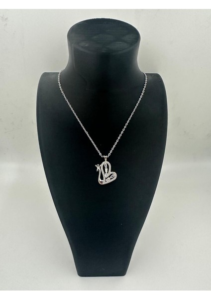 Kuğu Figürlü Taşlı Gümüş Renk Kolye Asil ve Zarif Tasarım