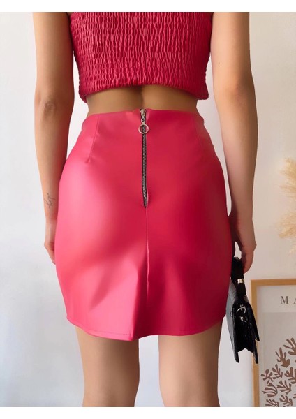 Mtxdpn Tek Yırtmaçlı Arkadan Fermuarlı Deri Etek Fuşya S24475 (Beden: L) fiyatları