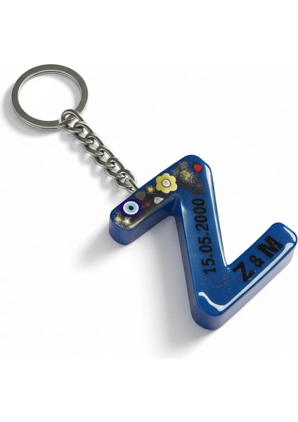 Z Harfi - Kişiye Özel - Epoksi Reçine Anahtarlık - El Yapımı - Çelik Tokalı