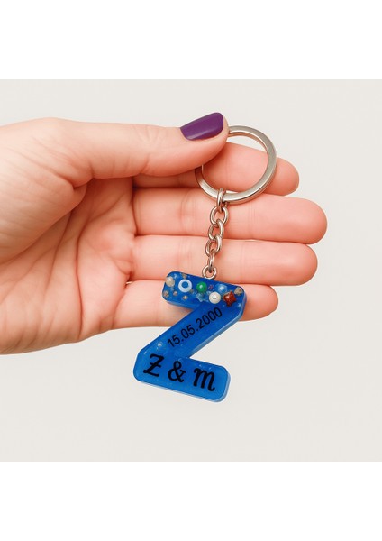 Z Harfi - Kişiye Özel - Epoksi Reçine Anahtarlık - El Yapımı - Çelik Tokalı fiyatları