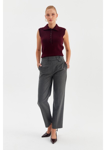 Pilesiz Boru Paça Süs Ön Cepli Pantolon