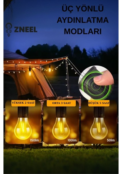 (2 ADET)A60 Model Portatif Kamp Ampulü – Şarjlı, Kancalı, 3 Kademe Işık, Type-C Kablo Hediyeli fiyatları