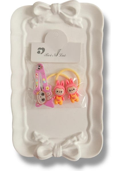 Labubu Figürlü Mineli Karışık Renk Çıtçıt ve 2li Lastik Kız Çocuk Set Toka fiyatları