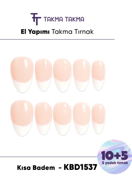 15'li Ten Rengi Kısa Badem KBDK1537FK 10'lu Tekrar Kullanılabilir El Yapımı Protez Takma Tırnak - Ten Rengi-M