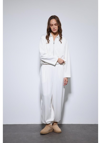 Ekru Volümlü Ceket ve Paça Lastikli Eşofman Takım fiyatları