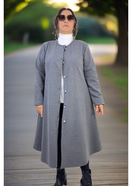 Double Face Kumaş Çan Kesim Cepli Büyük Beden Kap Ceket