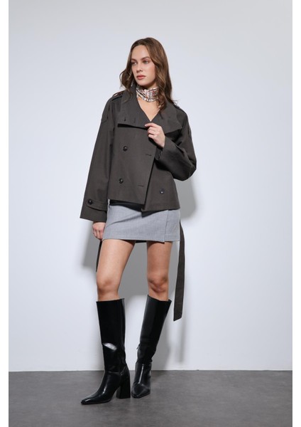 Kahve Dik Yaka Kruvaze Trençkot indirimleri