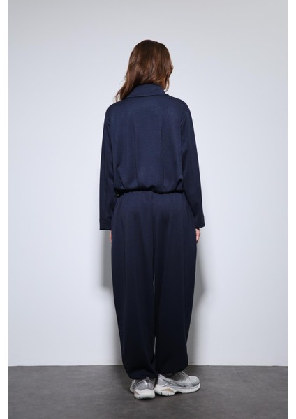 Lacivert Volümlü Ceket ve Paça Lastikli Eşofman Takım
