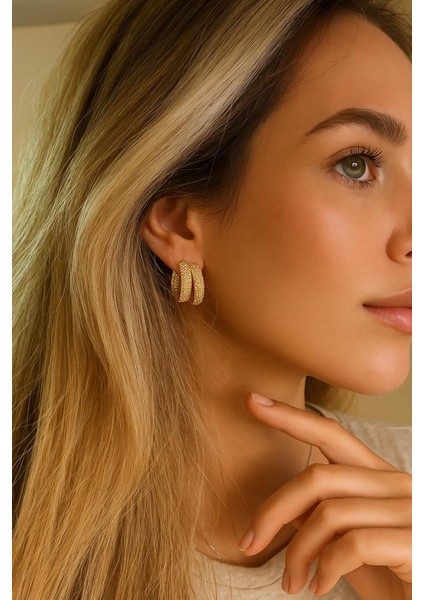 Vıp Gold Kaplama Gömme Taşlı Küpe Seti 4 Adet fırsatları