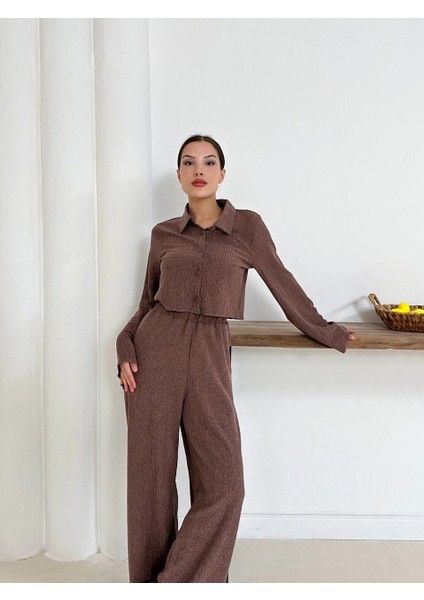 Mtxdpn Gömlek Yaka Kaplama Düğmeli Takım Kahve ST265866 (Beden: S) indirimleri