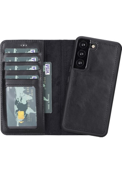 Samsung Galaxy S22 Uyumlu Deri Cüzdanlı Kılıf Mwwn Rst1 Siyah