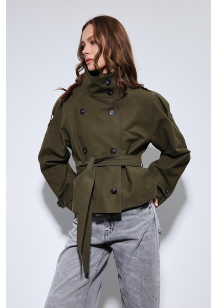 Haki Dik Yaka Kruvaze Trençkot indirimleri